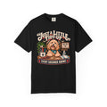 Brinehound T-shirt showing Just a Little Tidy-Up lettering with a shaggy dog and grooming tools.