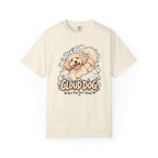 Ivory Cloud Dog T-shirt, featuring a fluffy white dog surrounded by blue cloud outlines and stars and the wording “Cloud Dog — Part Dog. Part Cloud.”