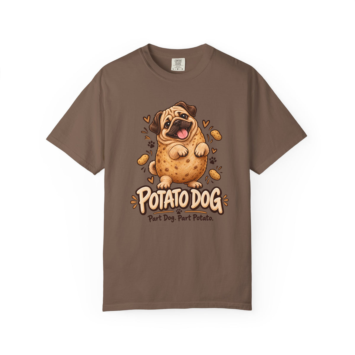 Brinehound T-shirt showing Potato Dog lettering and a round pug.