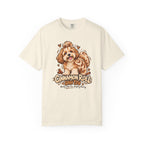 Ivory Cinnamon Roll Shih Tzu T-shirt, featuring a shaggy Shih Tzu combined with a cinnamon pastry swirl and the wording “Cinnamon Roll Shih Tzu — Mostly Shih Tzu. Slightly Pastry.”
