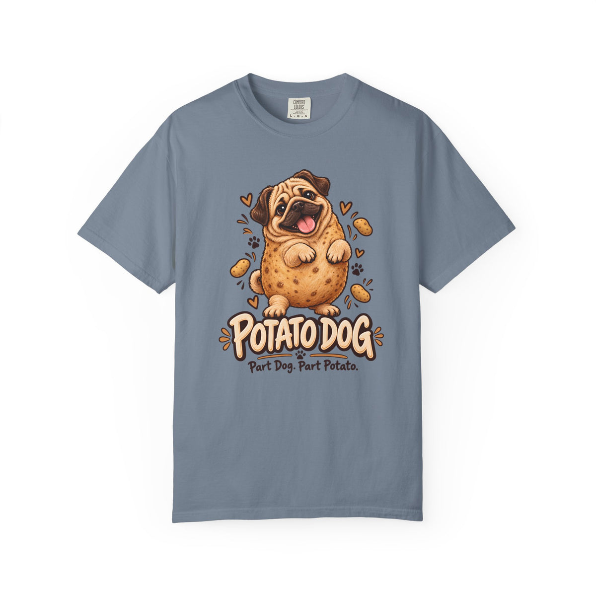 Brinehound T-shirt showing Potato Dog lettering and a round pug.