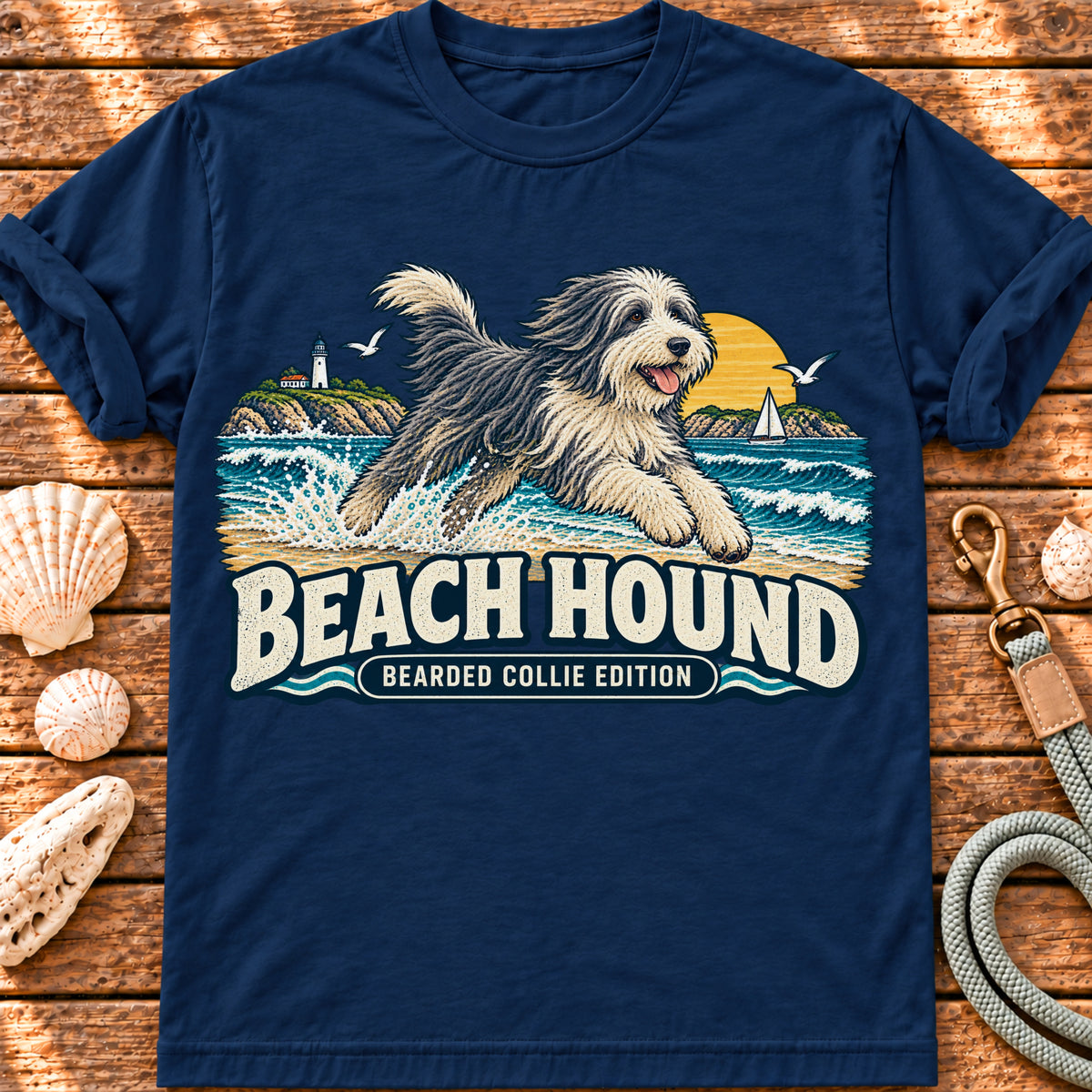 Beach Hound – Bearded Collie Edition graphic T-shirt