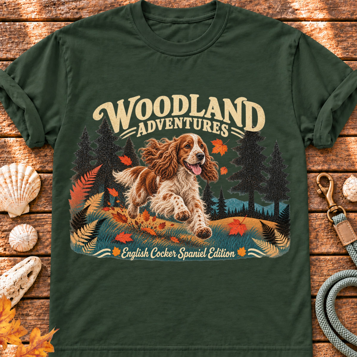Woodland Adventures – English Cocker Spaniel Edition graphic T-shirt