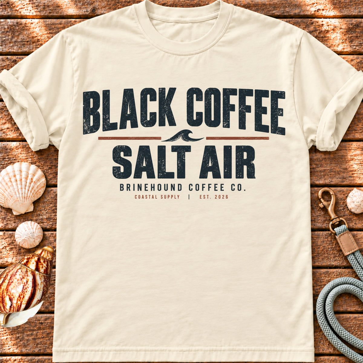 Coffee and Salt Air coastal typography graphic T-shirt