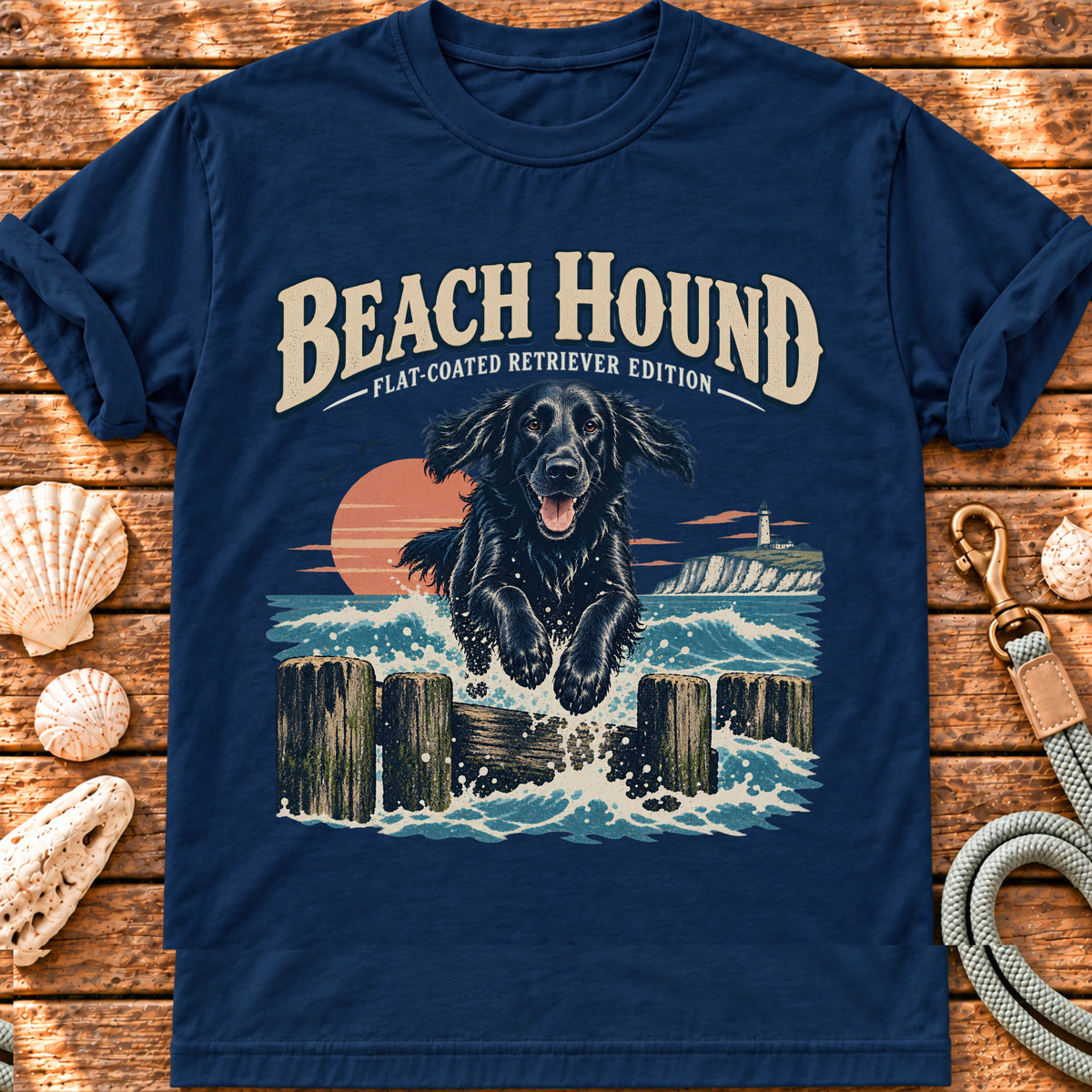 Beach Hound – Flat Coated Retriever Edition graphic T-shirt