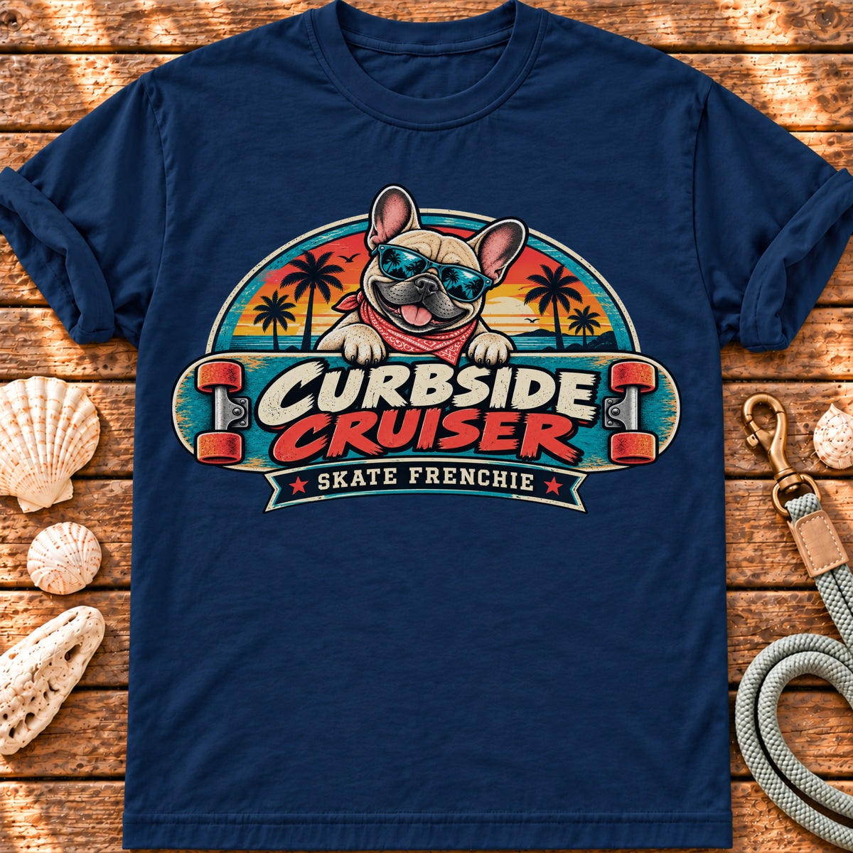 Curbside Cruiser – French Bulldog Skater graphic T-shirt