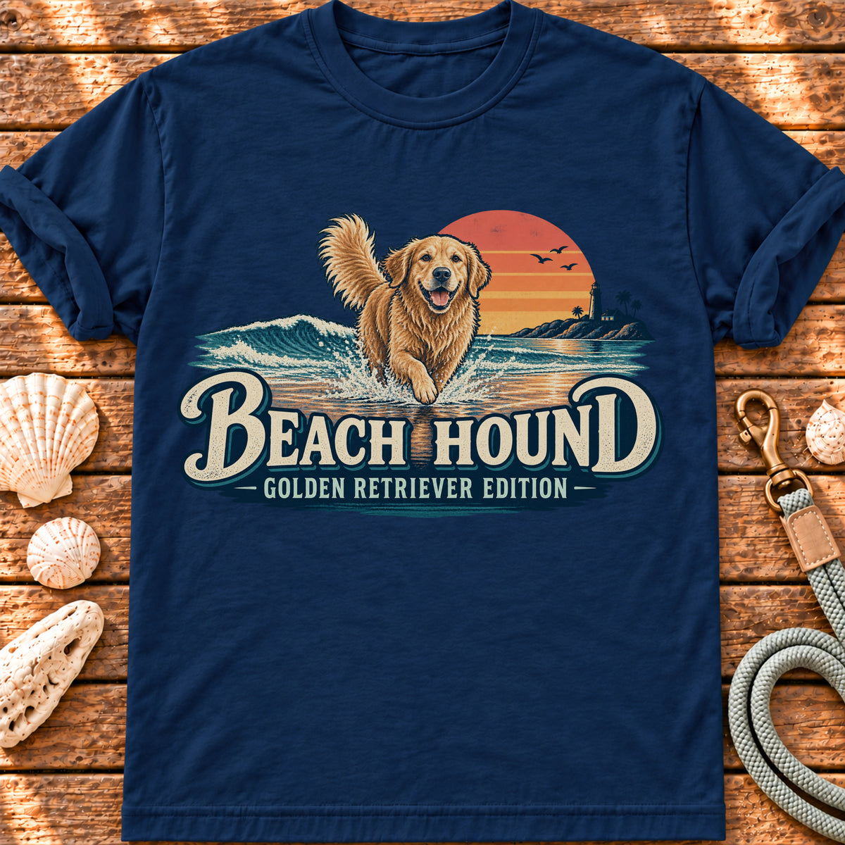 Beach Hound – Golden Retriever Edition graphic T-shirt