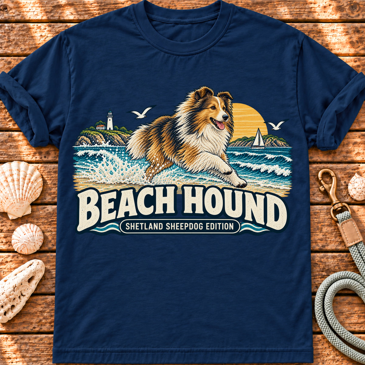 Beach Hound – Shetland Sheepdog Edition graphic T-shirt