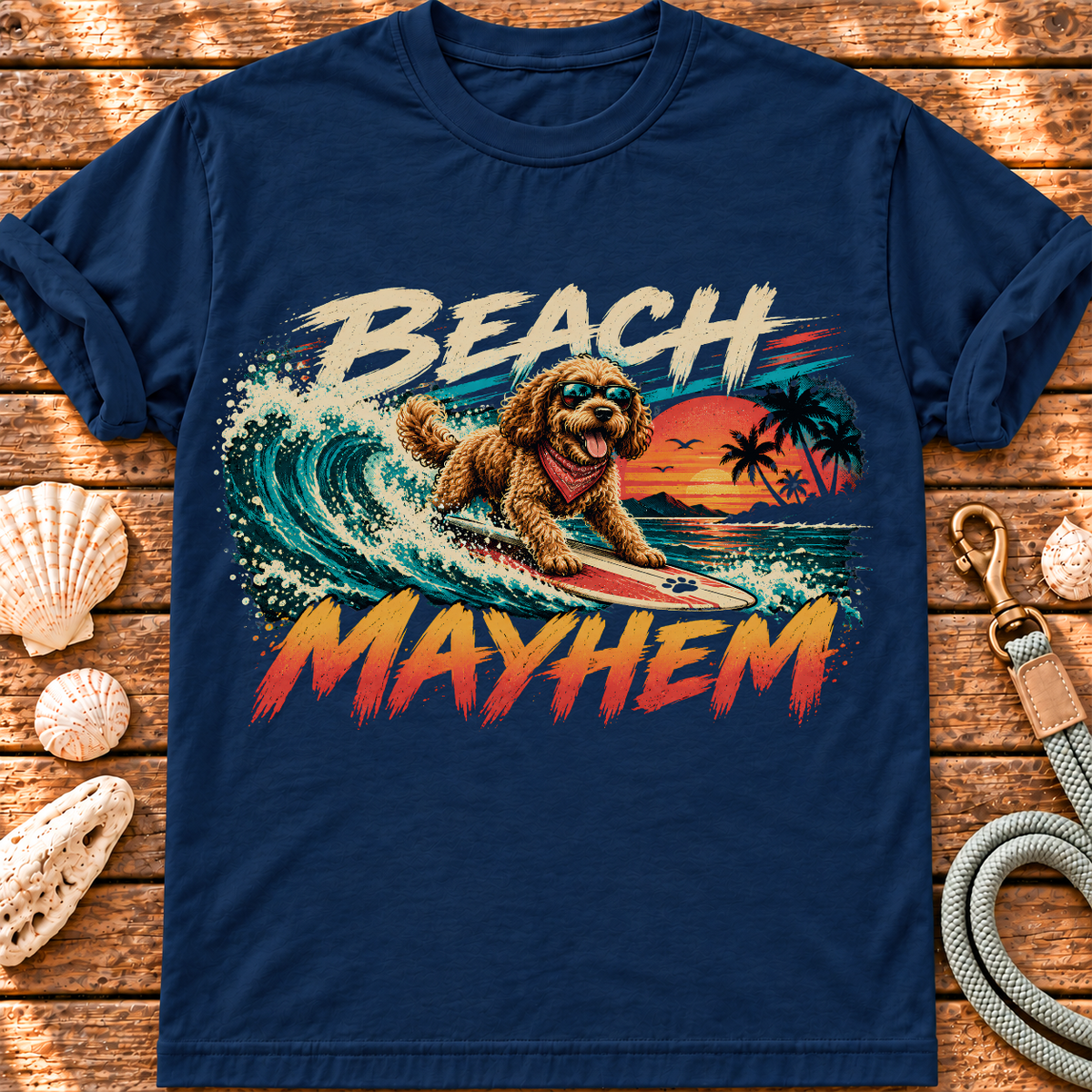 Beach Mayhem – Surf Cockerpoo graphic T-shirt