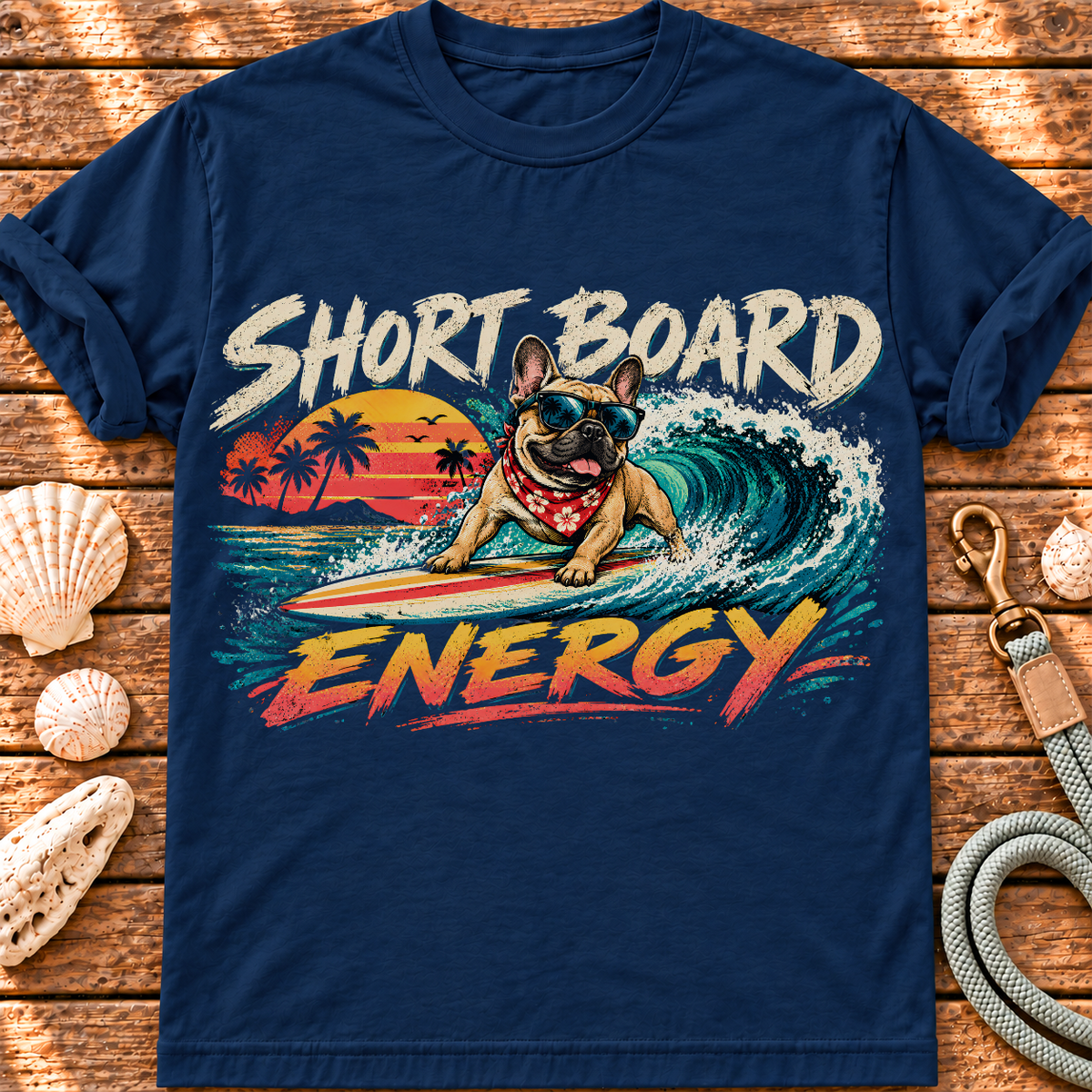 Short Board Energy – Surf French Bulldog graphic T-shirt