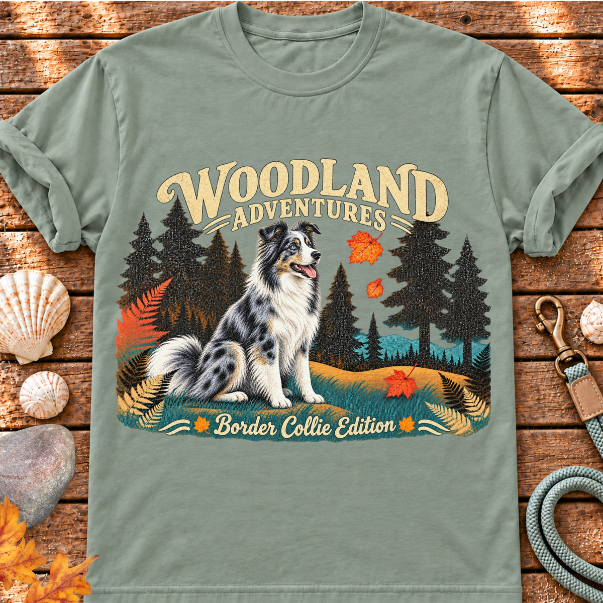 Woodland Adventures Merle Border Collie Edition graphic T-shirt