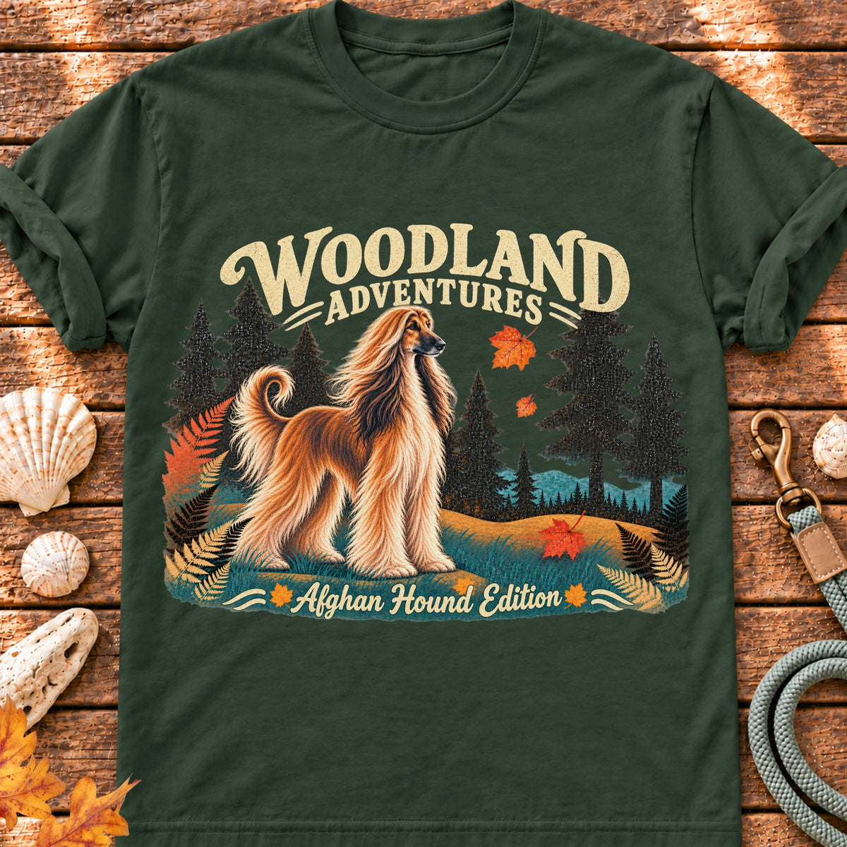 Woodland Adventures – Afghan Hound Edition graphic T-shirt