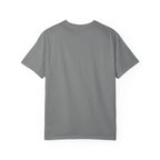 Plain back of the Grey Stay and Chat Terrier T-shirt.