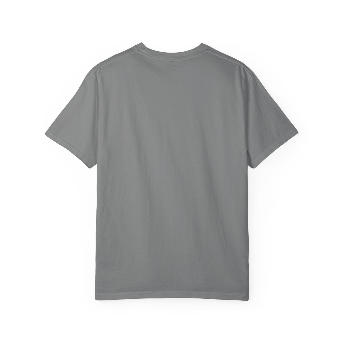 Plain back of the Grey Stay and Chat Terrier T-shirt.