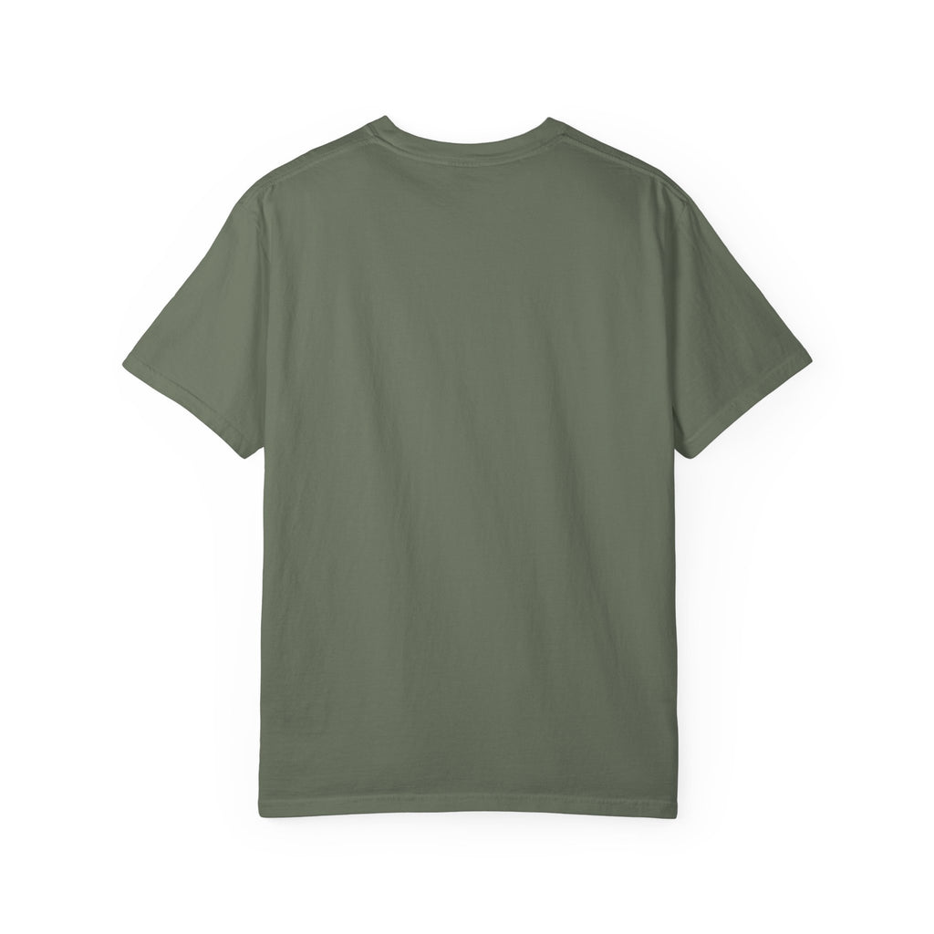 Plain back of the Moss Stay and Chat Terrier T-shirt.